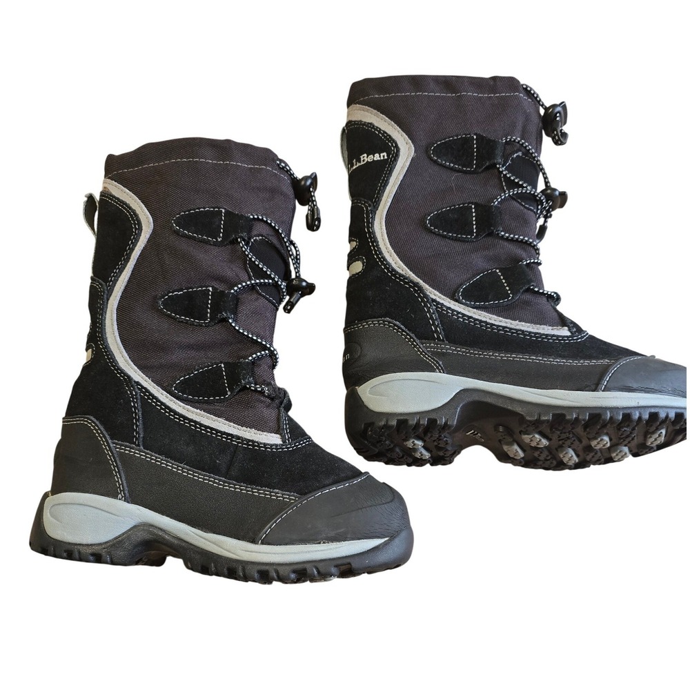 LL Bean Kids‎ Snow Boots Black Gray Suede Bungee Lace Winter 0HPU2 10 Size 10